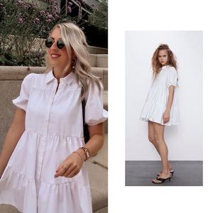 Zara blogger favorite poplin puff sleeve collared baby doll dress with collar